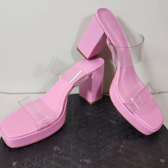 Schutz Ariella Womens Platform Sandals Size 8B Pink with Clear Straps