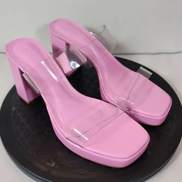 Schutz Ariella Womens Platform Sandals Size 8B Pink with Clear Straps