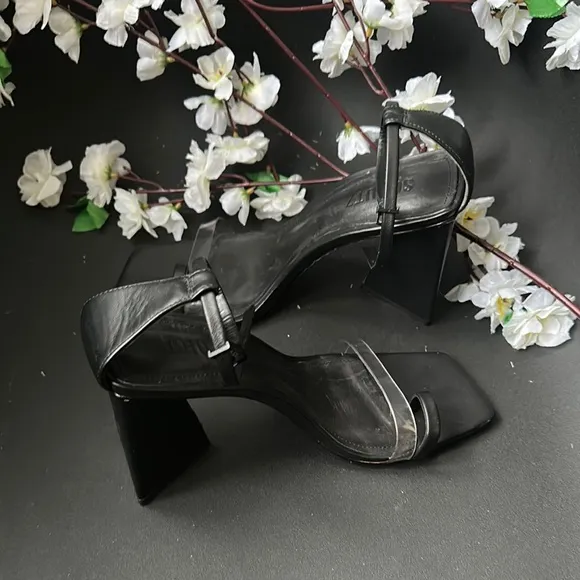 SCHUTZ AVVA Black Block Heel Sandals with Transparent Straps.Block heel so comfy