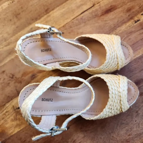 SCHUTZ Belatrix Boho Platform Wedge Espadrille Sandals Natural Made in Brazil 8