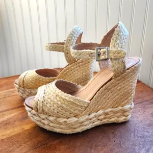 SCHUTZ Belatrix Boho Platform Wedge Espadrille Sandals Natural Made in Brazil 8