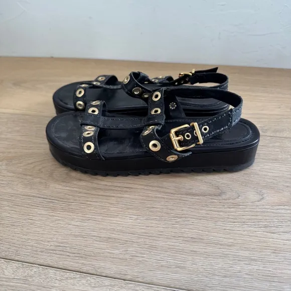 Schutz Black Leather Strappy Grommets Sandals Size 8