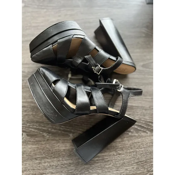 SCHUTZ Daryl Black Leather Fisherman Platform High Heel Sandal Women’s Size 8.5