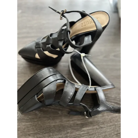 SCHUTZ Daryl Black Leather Fisherman Platform High Heel Sandal Women’s Size 8.5