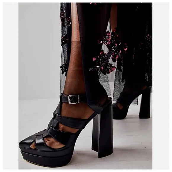 SCHUTZ Daryl Black Leather Fisherman Platform High Heel Sandal Women’s Size 8.5