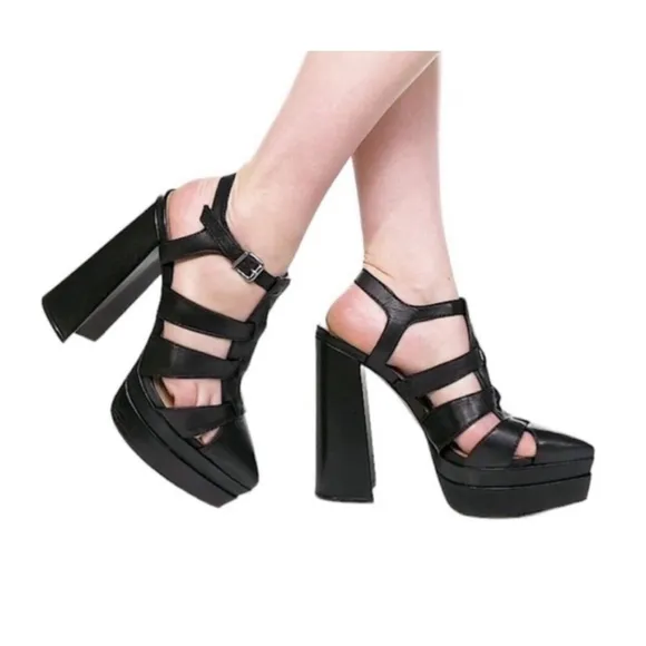 SCHUTZ Daryl Black Leather Fisherman Platform High Heel Sandal Women’s Size 8.5
