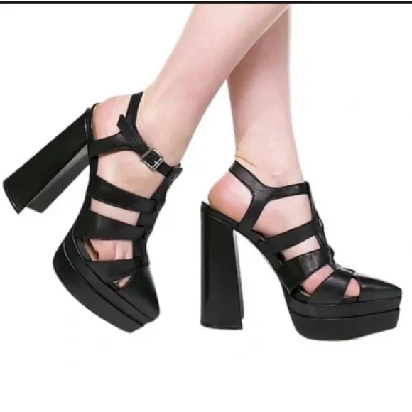 SCHUTZ Daryl Black Leather Fisherman Platform High Heel Sandal Women’s Size 8.5