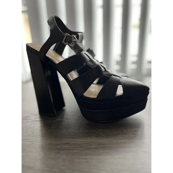SCHUTZ Daryl Black Leather Fisherman Platform High Heel Sandal Women’s Size 8.5