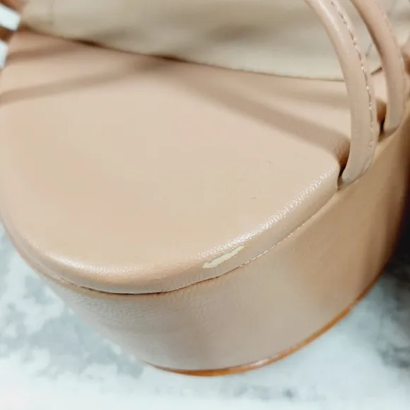 Schutz Hanna Honey Beige Leather Ankle Strap Block Heel Platform Sandals K145