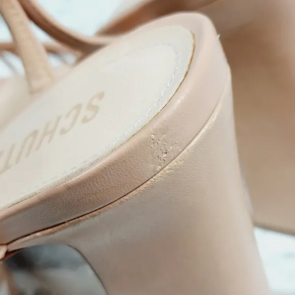 Schutz Hanna Honey Beige Leather Ankle Strap Block Heel Platform Sandals K145