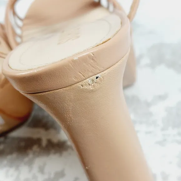 Schutz Hanna Honey Beige Leather Ankle Strap Block Heel Platform Sandals K145
