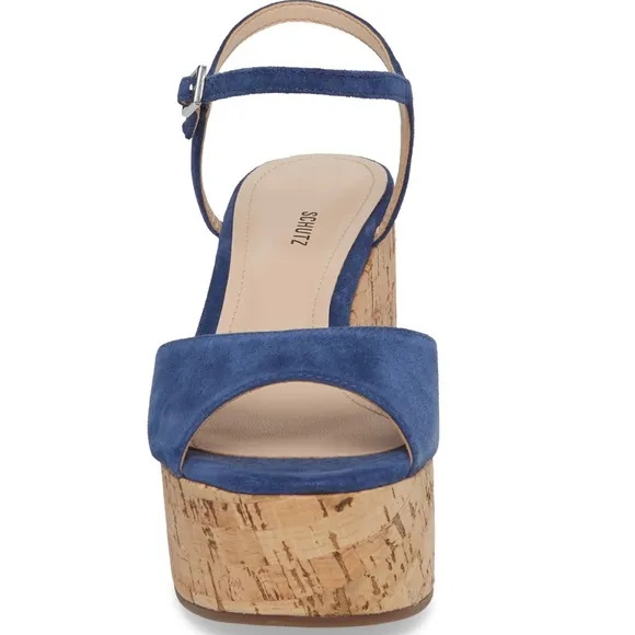 Schutz Heloise Blue Suede Platform Wedge Sandals