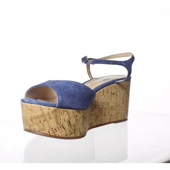 Schutz Heloise Blue Suede Platform Wedge Sandals