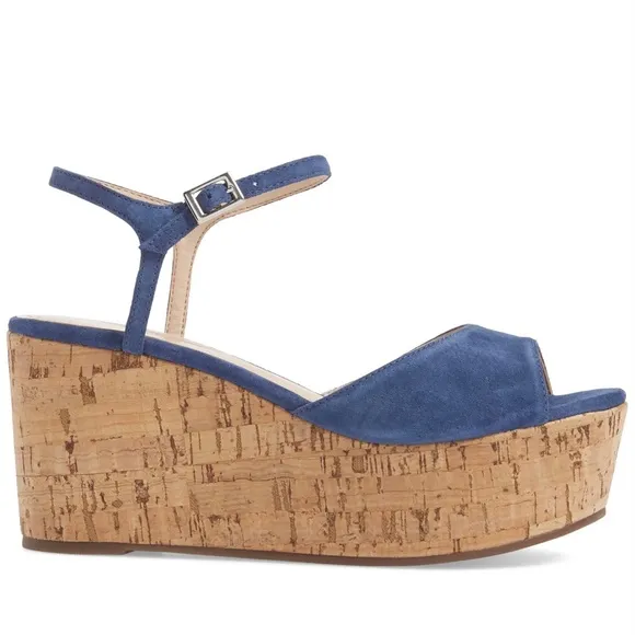 Schutz Heloise Blue Suede Platform Wedge Sandals