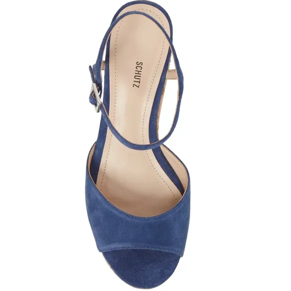 Schutz Heloise Blue Suede Platform Wedge Sandals