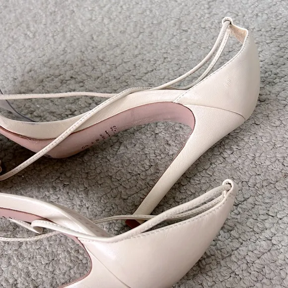 SCHUTZ Josseana Eggshell Leather Clear Strap High Heel Sandals 9