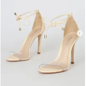 SCHUTZ Josseana Eggshell Leather Clear Strap High Heel Sandals 9