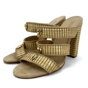 Schutz Karola High Block Heel Slide Sandals Natural Light Wood Size 8.5