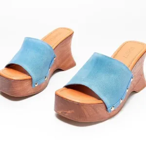Schutz Lanneh Suede Wooden Heel Clog Sandals Size 9