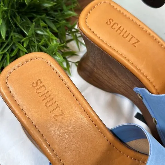 Schutz Lanneh Suede Wooden Heel Clog Sandals Size 9