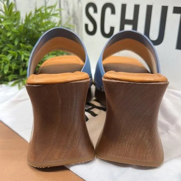 Schutz Lanneh Suede Wooden Heel Clog Sandals Size 9