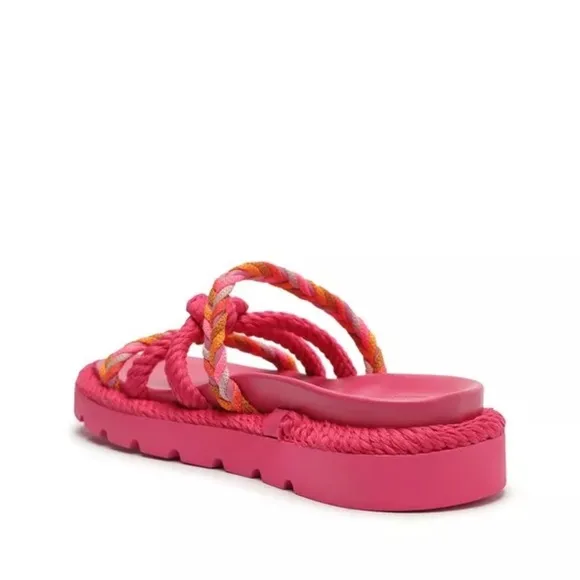 SCHUTZ Mel Sporty Cordao Leather Sandals, Pink, size 6.5 NWT