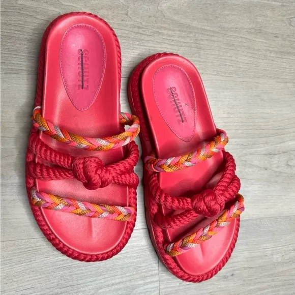 SCHUTZ Mel Sporty Cordao Leather Sandals, Pink, size 6.5 NWT