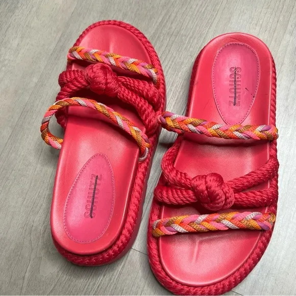 SCHUTZ Mel Sporty Cordao Leather Sandals, Pink, size 6.5 NWT