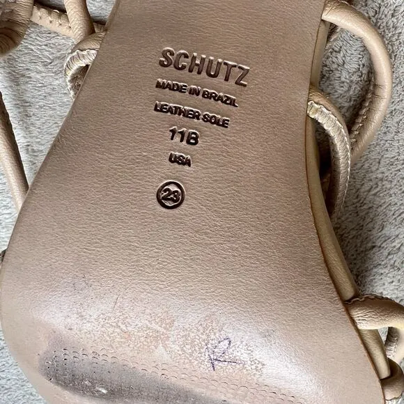 Schutz Nude Beige Leather Strappy Heeled Sandals Women US 11 B Sexy Neutral