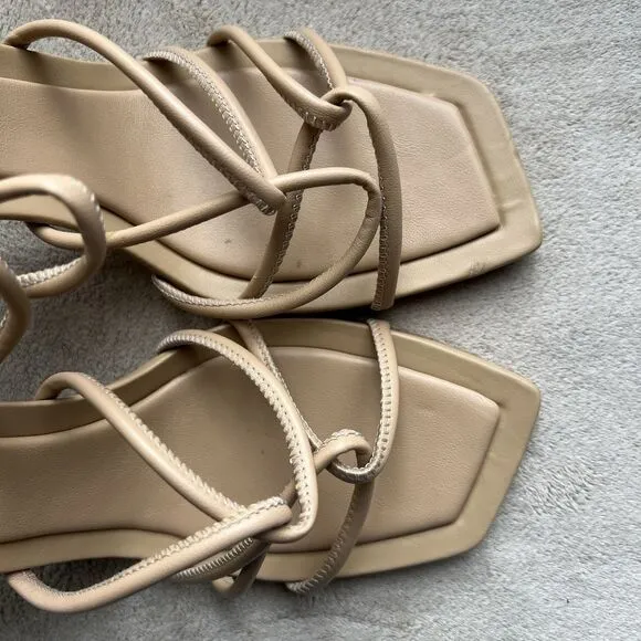 Schutz Nude Beige Leather Strappy Heeled Sandals Women US 11 B Sexy Neutral