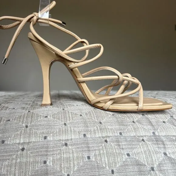 Schutz Nude Beige Leather Strappy Heeled Sandals Women US 11 B Sexy Neutral