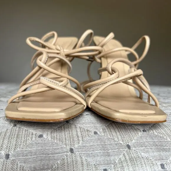 Schutz Nude Beige Leather Strappy Heeled Sandals Women US 11 B Sexy Neutral