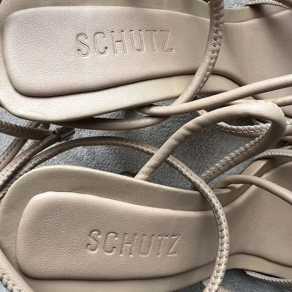Schutz Nude Beige Leather Strappy Heeled Sandals Women US 11 B Sexy Neutral