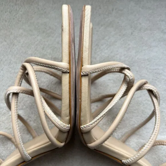 Schutz Nude Beige Leather Strappy Heeled Sandals Women US 11 B Sexy Neutral