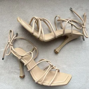 Schutz Nude Beige Leather Strappy Heeled Sandals Women US 11 B Sexy Neutral