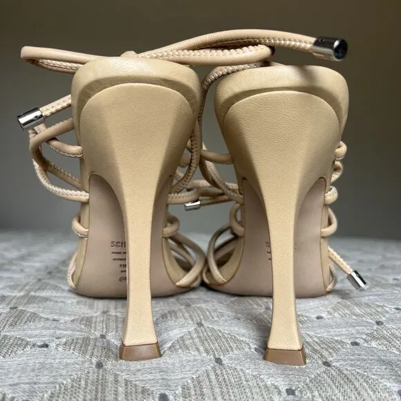 Schutz Nude Beige Leather Strappy Heeled Sandals Women US 11 B Sexy Neutral