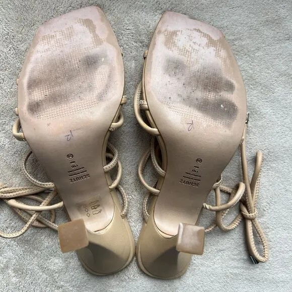Schutz Nude Beige Leather Strappy Heeled Sandals Women US 11 B Sexy Neutral