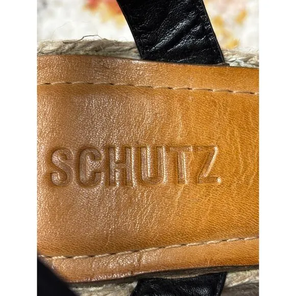 Schutz NWOT Womens Blisse Platform Wedge Sandals Sz 9.5B Black Espadrille Summer