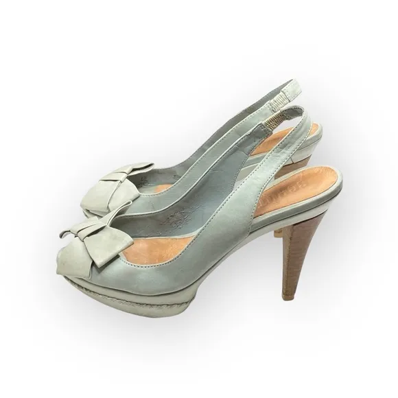 Schutz ♥︎ Retro Pin Up Slingback Platform Heeled Sandals ♥︎ Baby Blue Leather