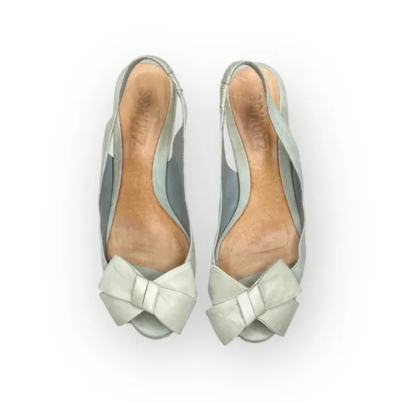 Schutz ♥︎ Retro Pin Up Slingback Platform Heeled Sandals ♥︎ Baby Blue Leather