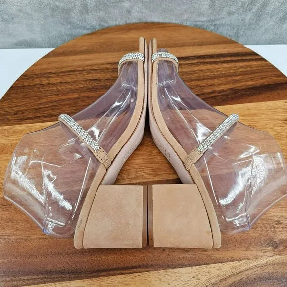 Schutz S-Derika Sandals 8 Stone Nude Honey Beige Slip On Two Strap Suede Leather