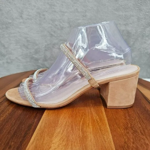 Schutz S-Derika Sandals 8 Stone Nude Honey Beige Slip On Two Strap Suede Leather