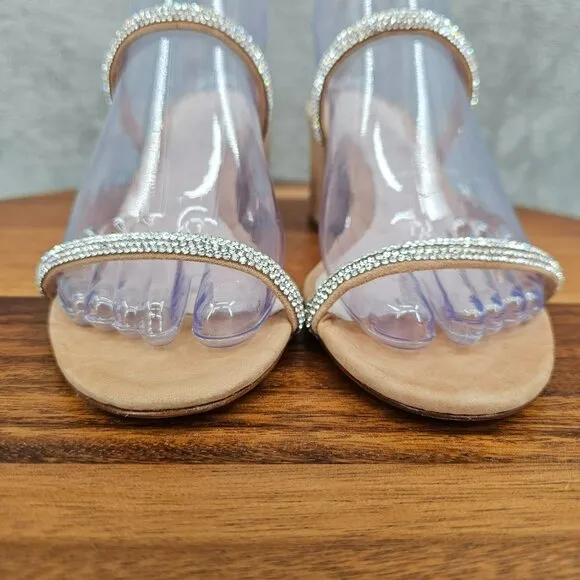 Schutz S-Derika Sandals 8 Stone Nude Honey Beige Slip On Two Strap Suede Leather
