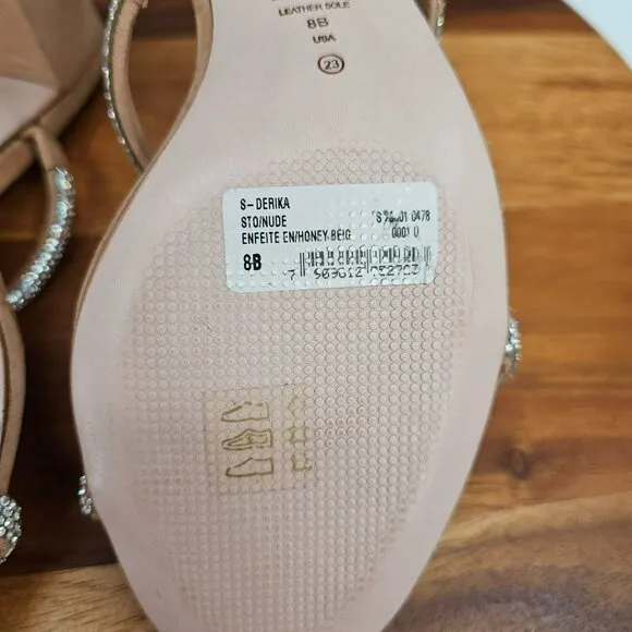 Schutz S-Derika Sandals 8 Stone Nude Honey Beige Slip On Two Strap Suede Leather