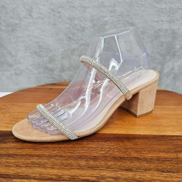Schutz S-Derika Sandals 8 Stone Nude Honey Beige Slip On Two Strap Suede Leather