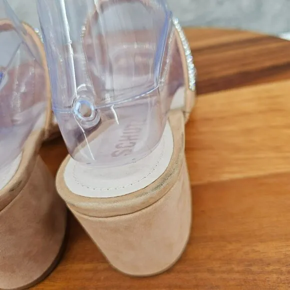 Schutz S-Derika Sandals 8 Stone Nude Honey Beige Slip On Two Strap Suede Leather