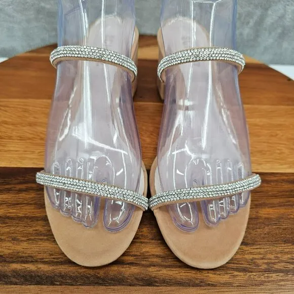 Schutz S-Derika Sandals 8 Stone Nude Honey Beige Slip On Two Strap Suede Leather