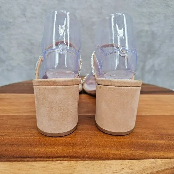 Schutz S-Derika Sandals 8 Stone Nude Honey Beige Slip On Two Strap Suede Leather