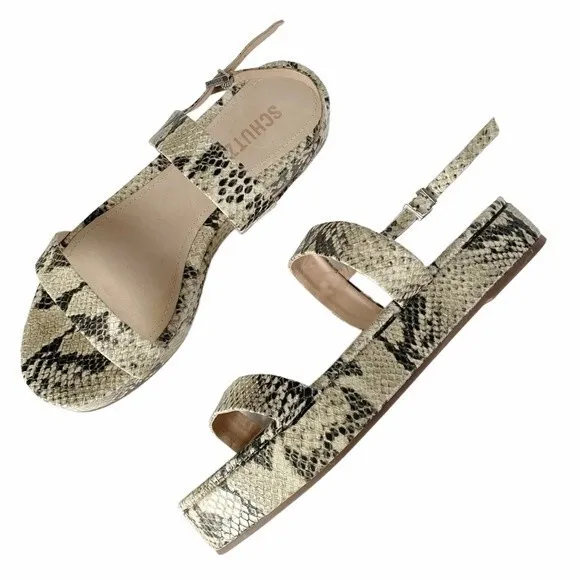 Schutz Sally Leather Embossed Snake Print Flatform Platform Sandals Size 7 NEW