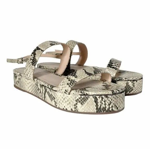 Schutz Sally Leather Embossed Snake Print Flatform Platform Sandals Size 7 NEW